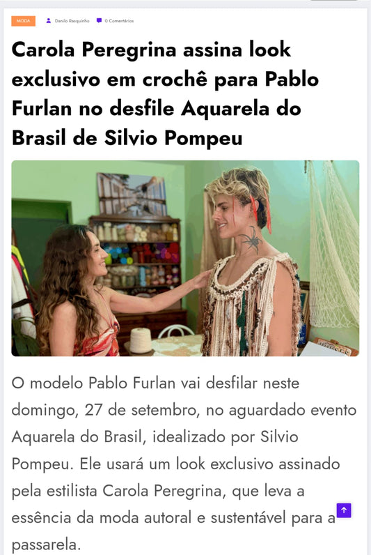 Carola Peregrina assina look exclusivo em crochê para Pablo Furlan